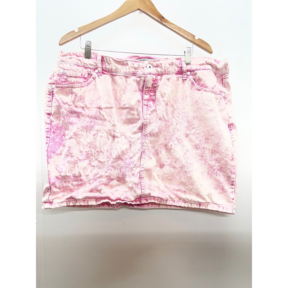 Torrid Pink Acid Wash Denim Mini Skirt Womens Plus Size 18 Stretch Jean Skirt